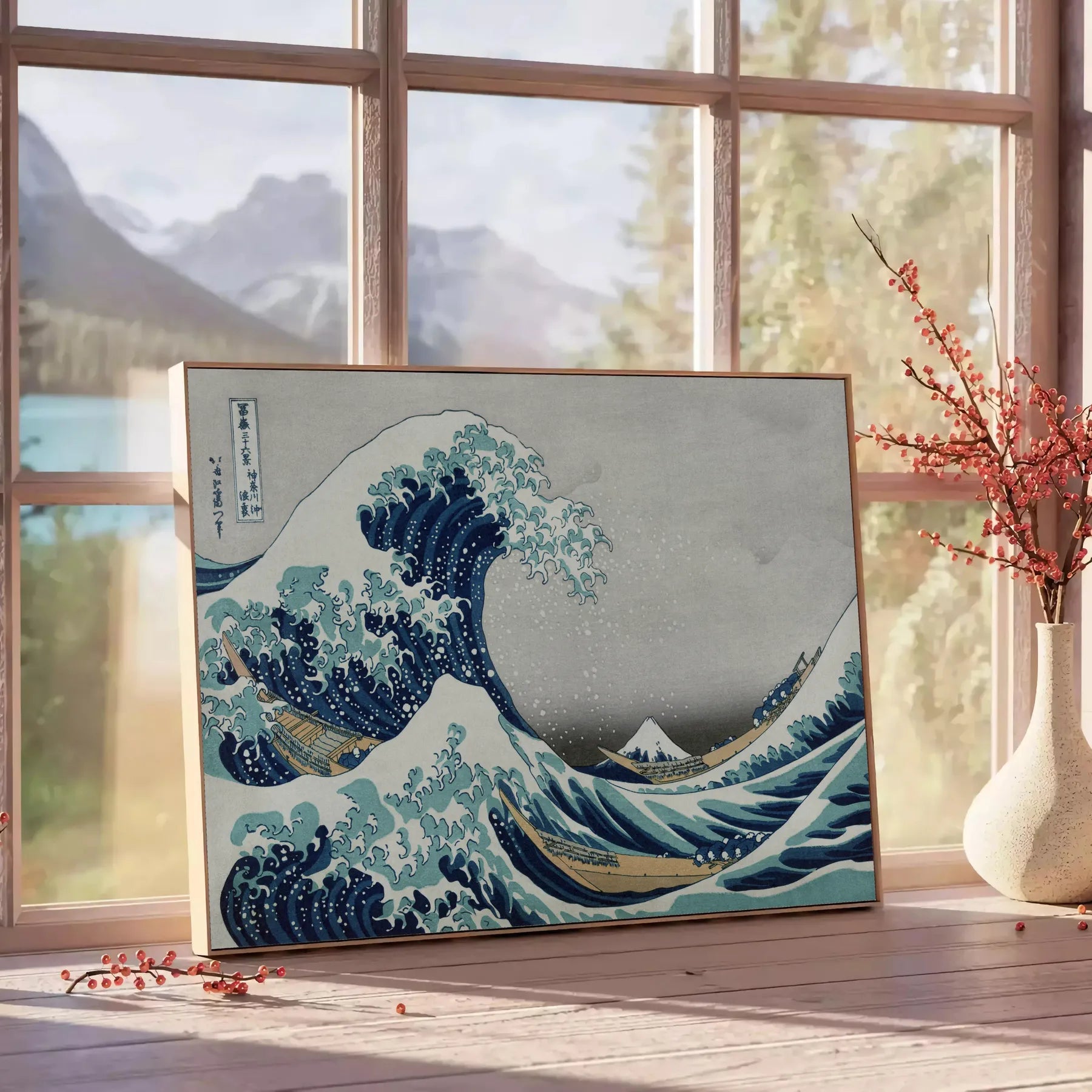 beauty Japan stunning poster serene blue gray hues wall art thoughtful gift print essence Japanese elegance style sizes A4 cm A0