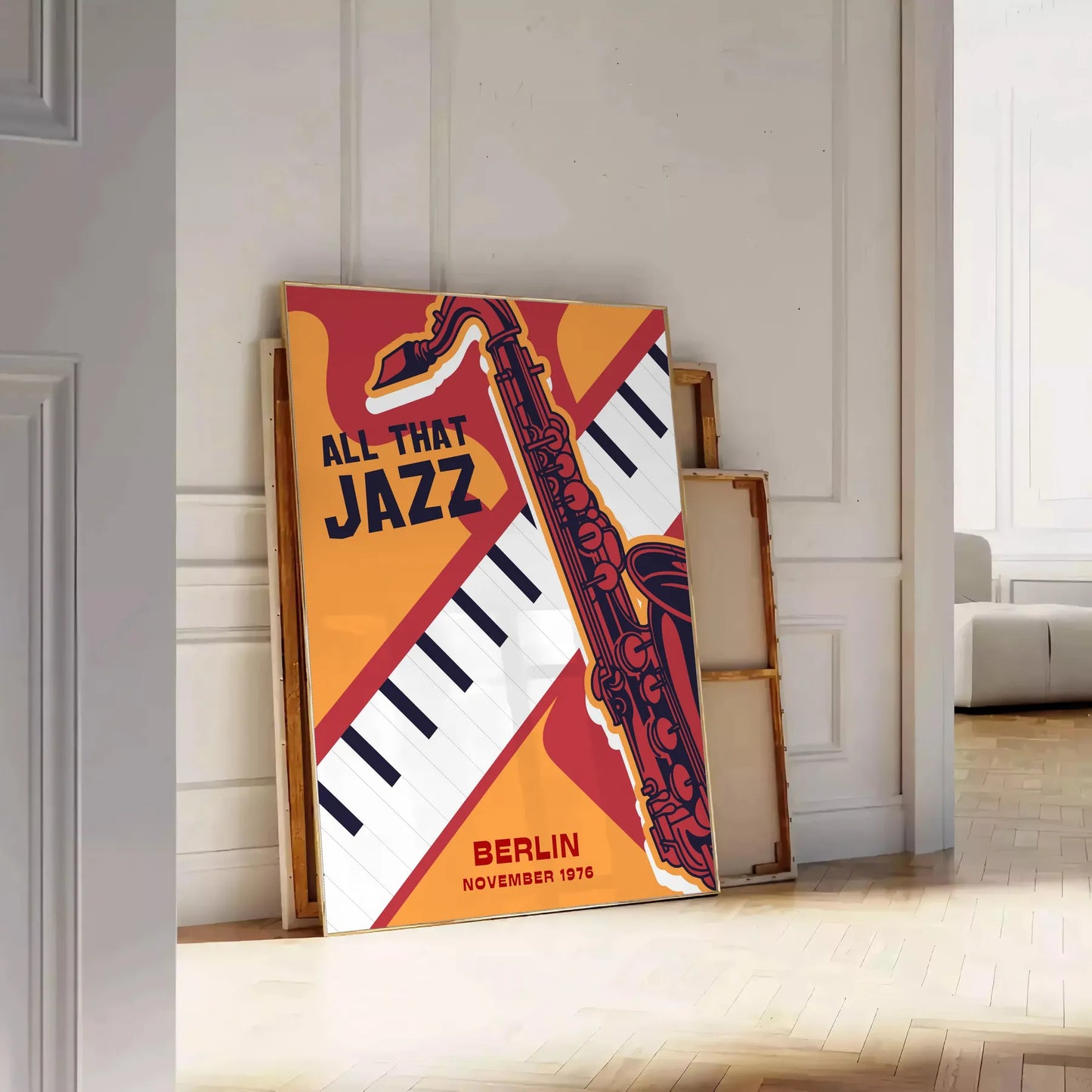 space stunning jazz festival music poster bold black vibrant orange hues wall art unique gift lovers various sizes A4 cm A0 decor eye artwork