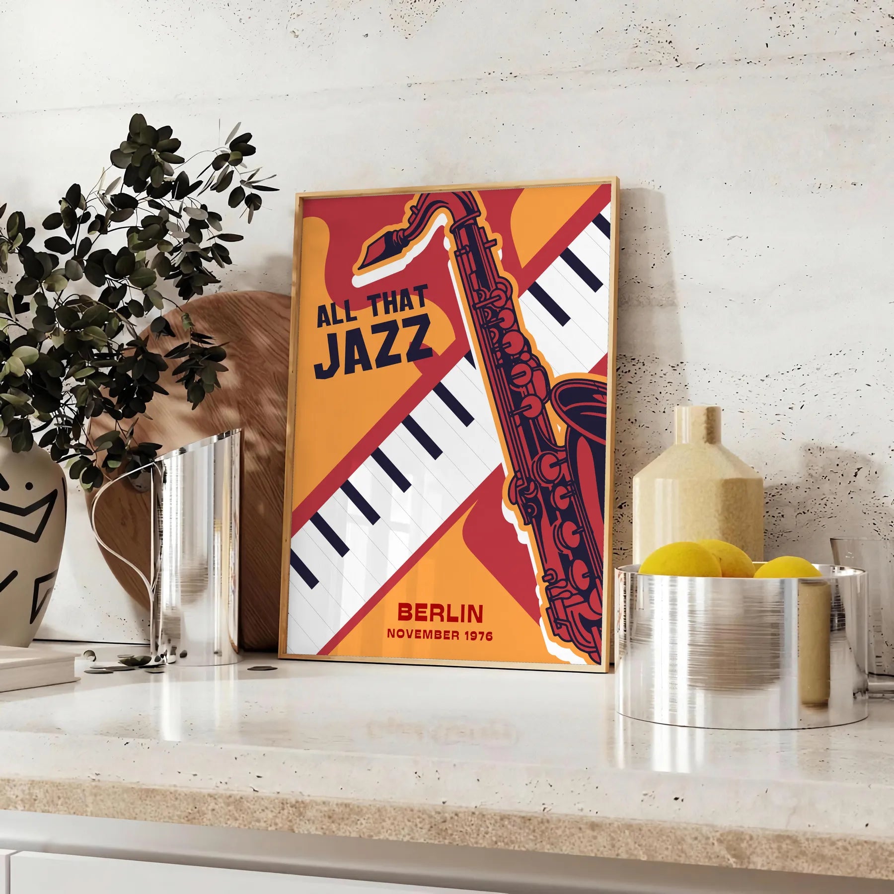 space stunning jazz festival music poster bold black vibrant orange hues wall art unique gift lovers various sizes A4 cm A0 decor eye artwork