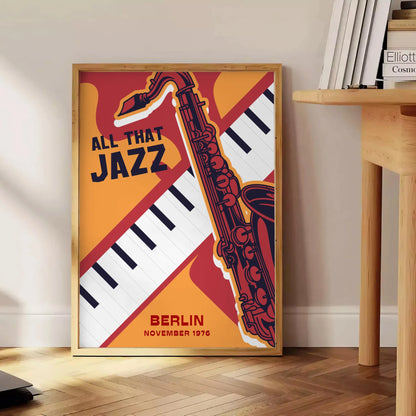 space stunning jazz festival music poster bold black vibrant orange hues wall art unique gift lovers various sizes A4 cm A0 decor eye artwork