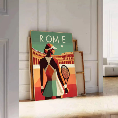 Vintage Lady Roma tennis poster in an Art Deco style for all Grand Slam fans elegant living room interior framed print