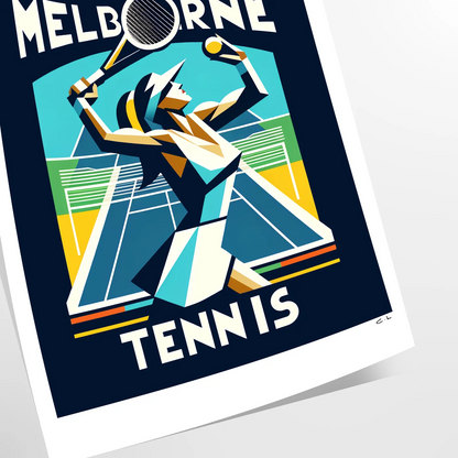 Art Deco Lady Melbourne tennis print celebrating the Australian Open in Melbourne elegant living room interior framed print